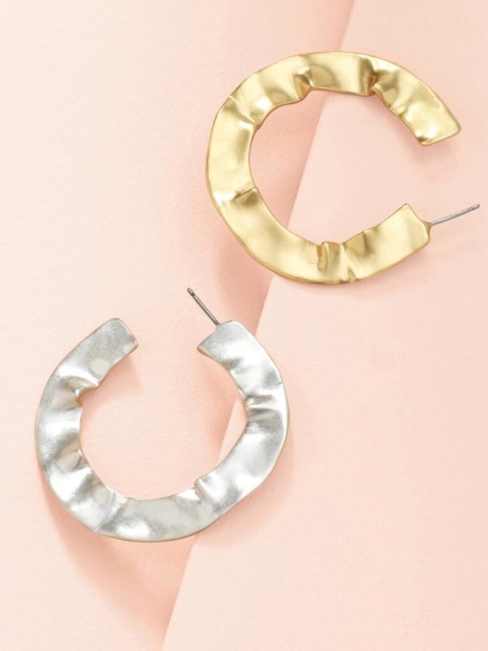 Stella & Dot Wave Hoop Earrings Sculptural Oversized Contemporary Silver Gold